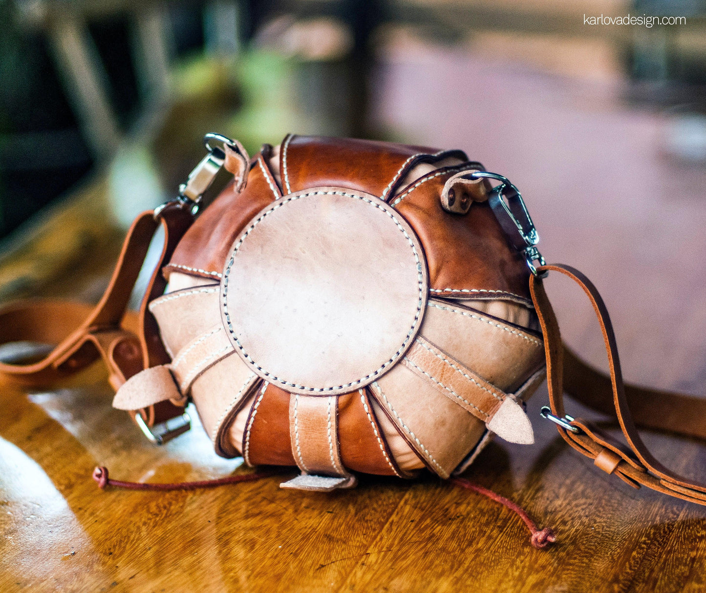 Leather backpack, small purse, leather craft DIY PDF pattern by Karlova Design, leatherwork template for hand stitching