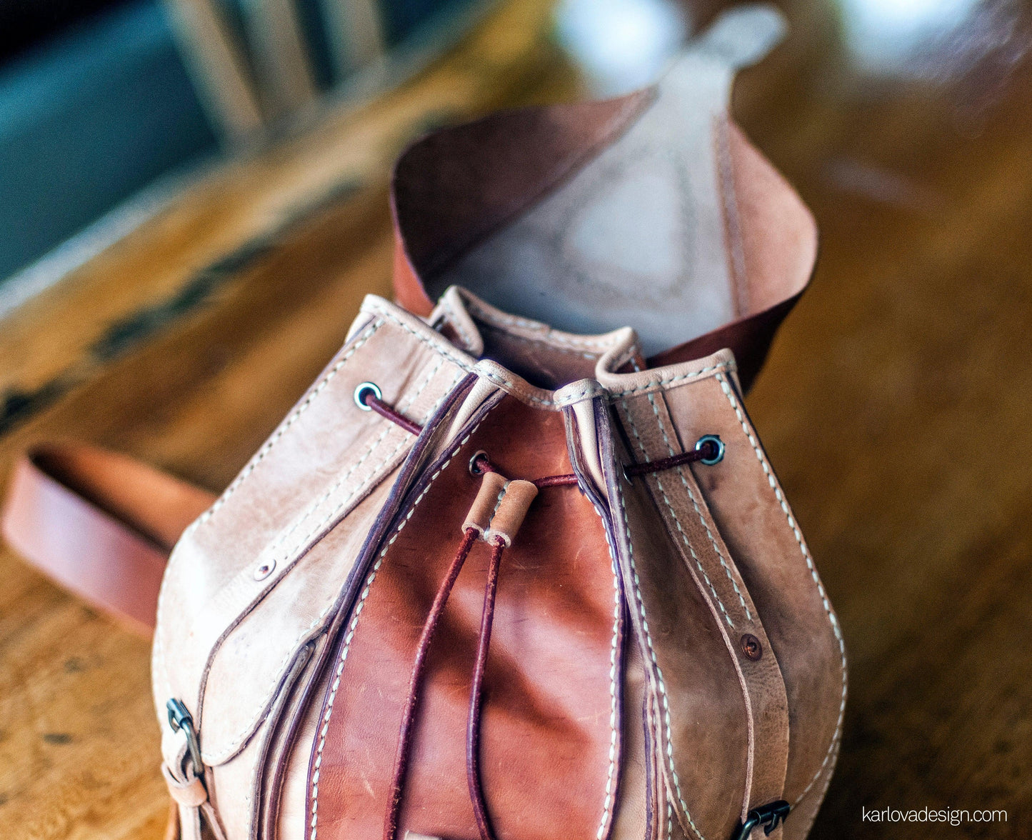 Leather backpack, small purse, leather craft DIY PDF pattern by Karlova Design, leatherwork template for hand stitching
