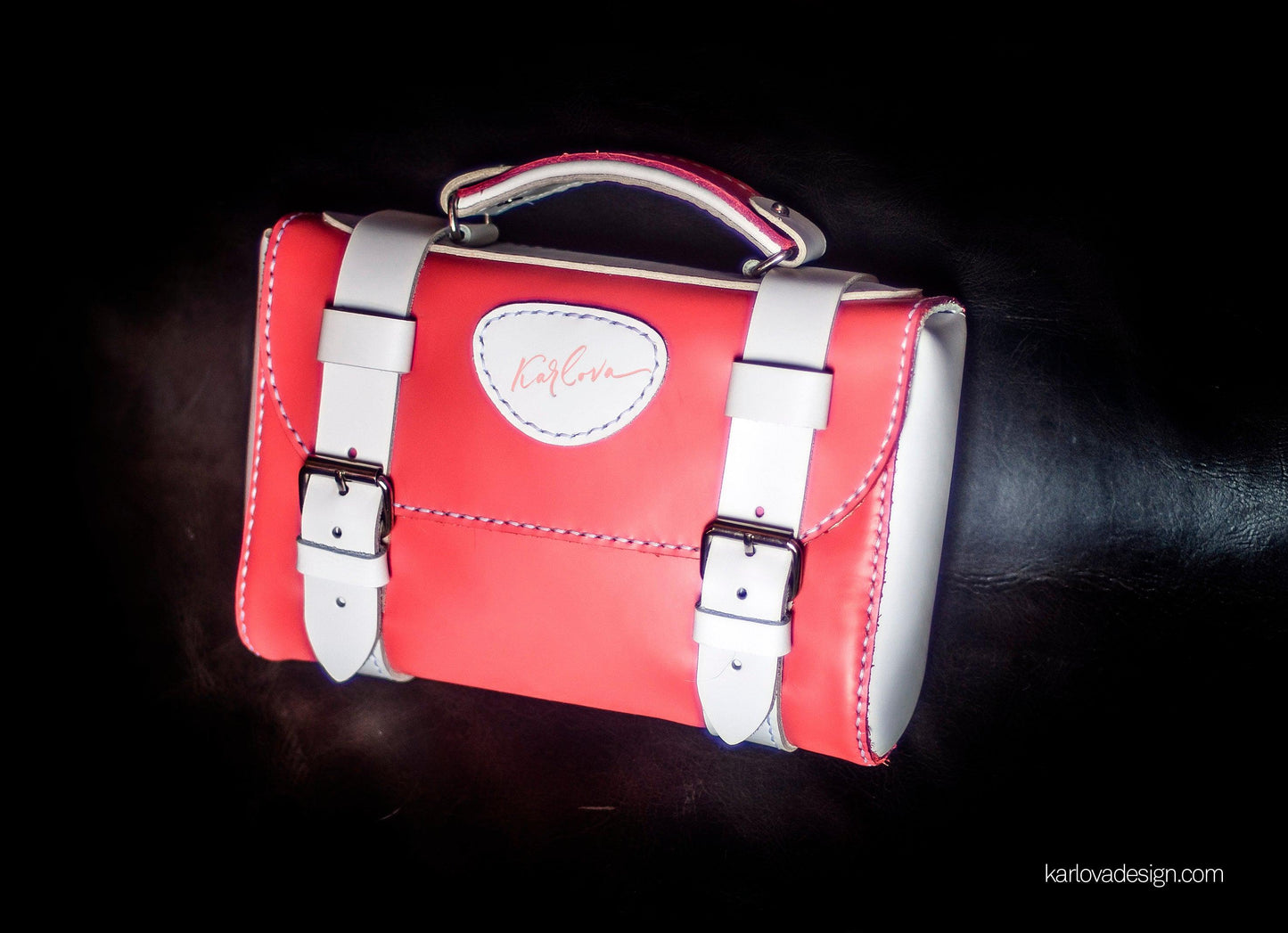 Leather briefcase, makeup case, toiletry bag, small purse, leather craft DIY PDF pattern by Karlova Design, leatherwork template for hand stitching