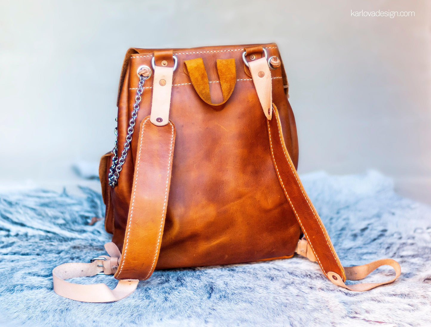 Backpack printable leather craft DIY PDF pattern by Karlova Design, leatherwork template for hand stitching