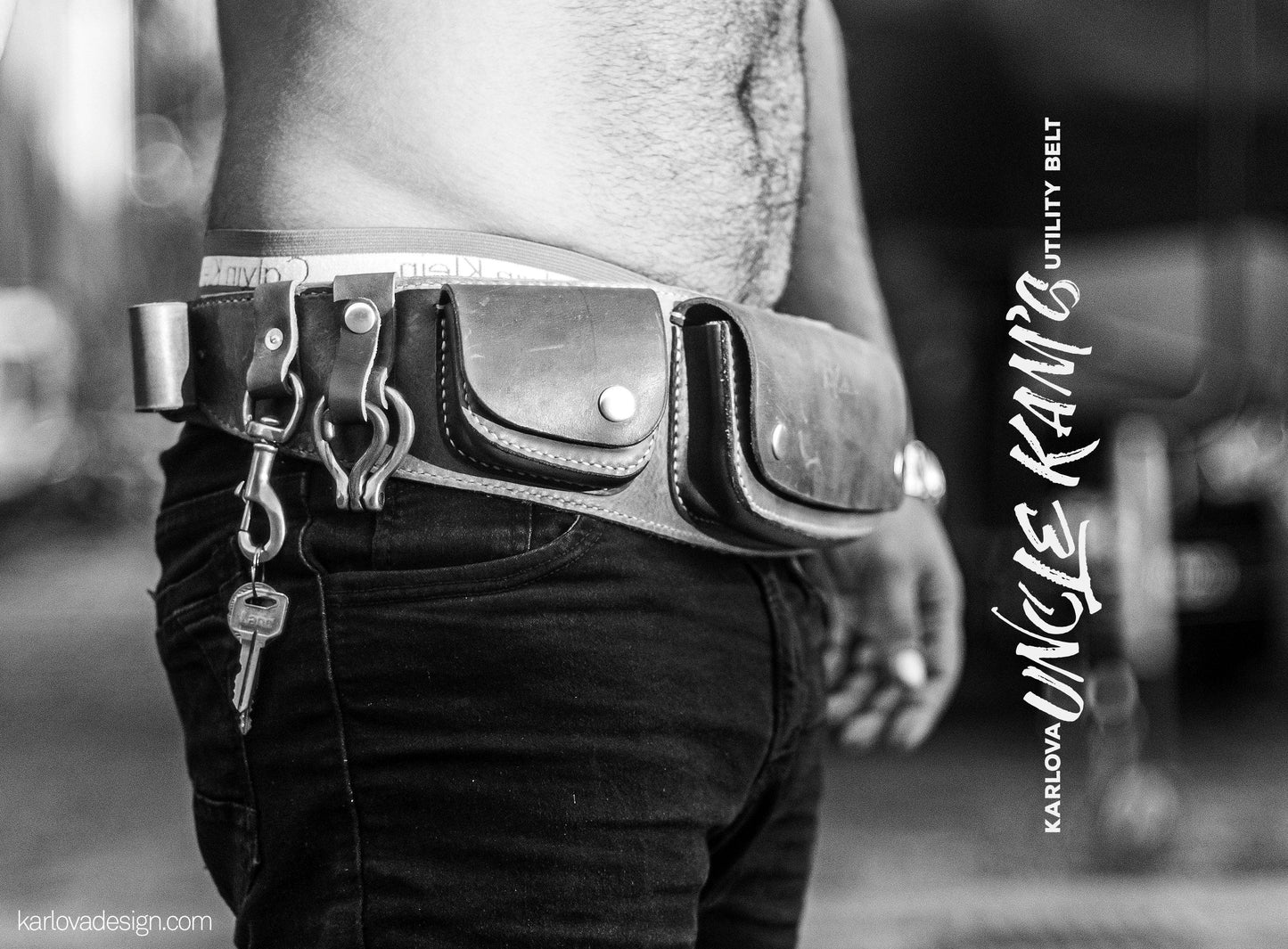 Leather utility pocket belt printable leather craft DIY PDF pattern by Karlova Design, leatherwork template for hand stitching