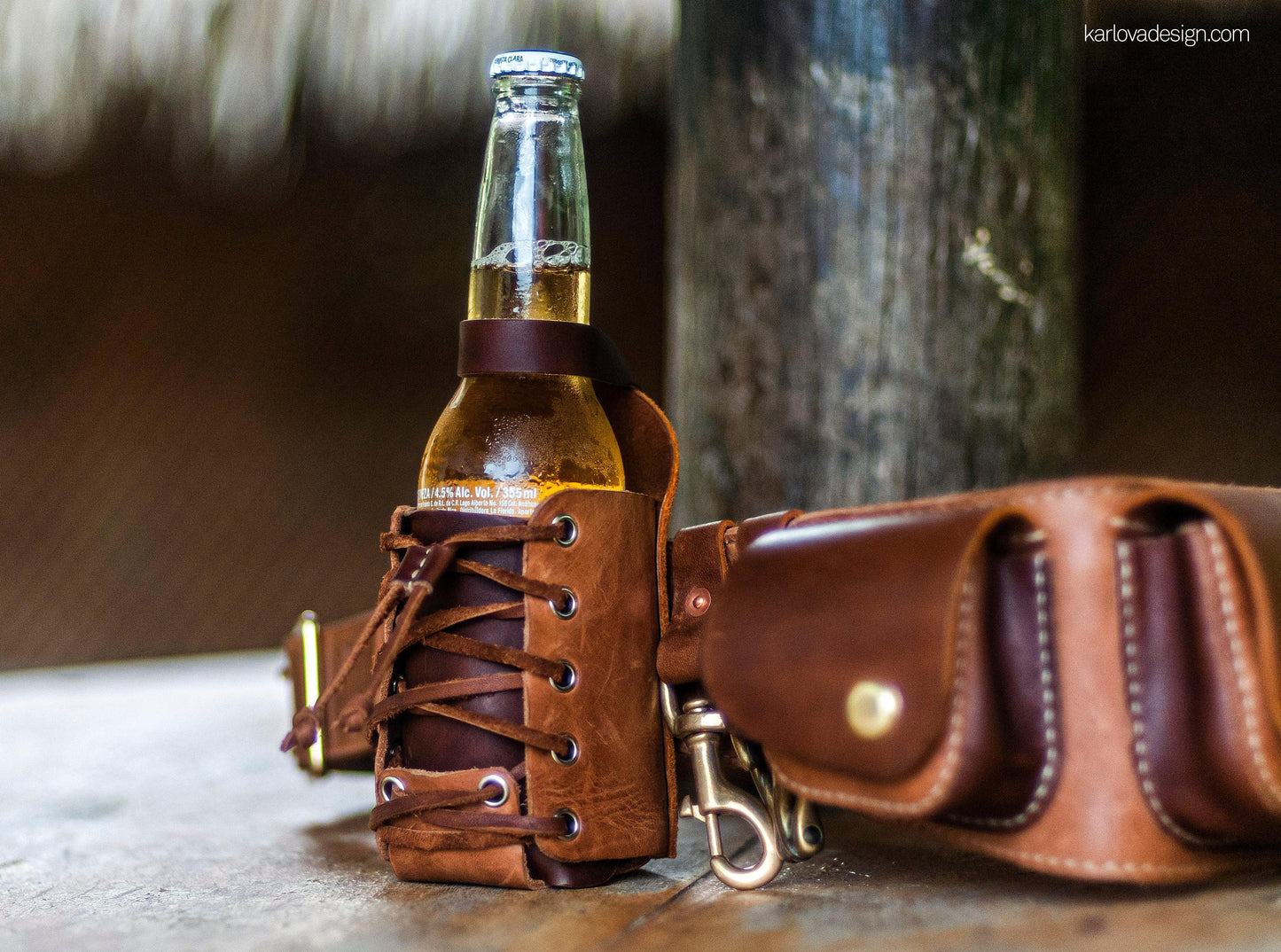Leather drink holster printable leather craft DIY PDF pattern by Karlova Design, leatherwork template for hand stitching
