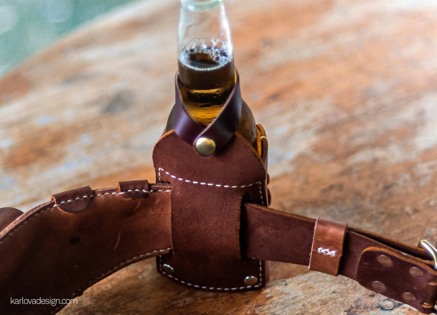 Leather drink holster printable leather craft DIY PDF pattern by Karlova Design, leatherwork template for hand stitching