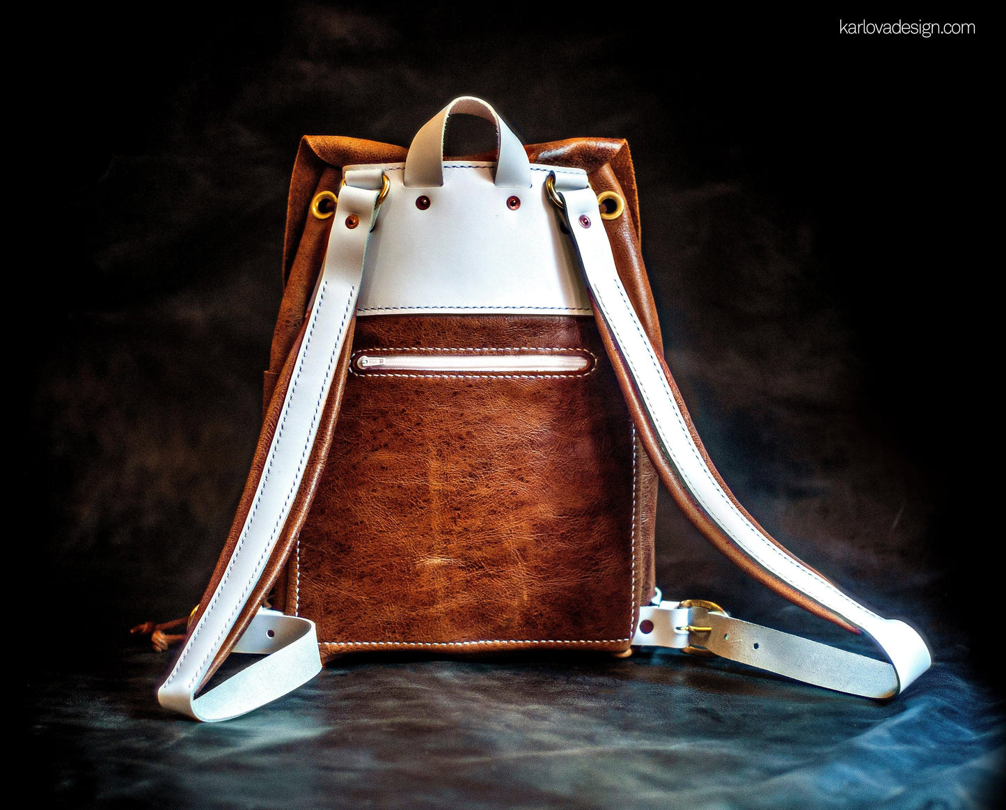 Leather Backpack printable leather craft DIY PDF pattern by Karlova Design, leatherwork template for hand stitching