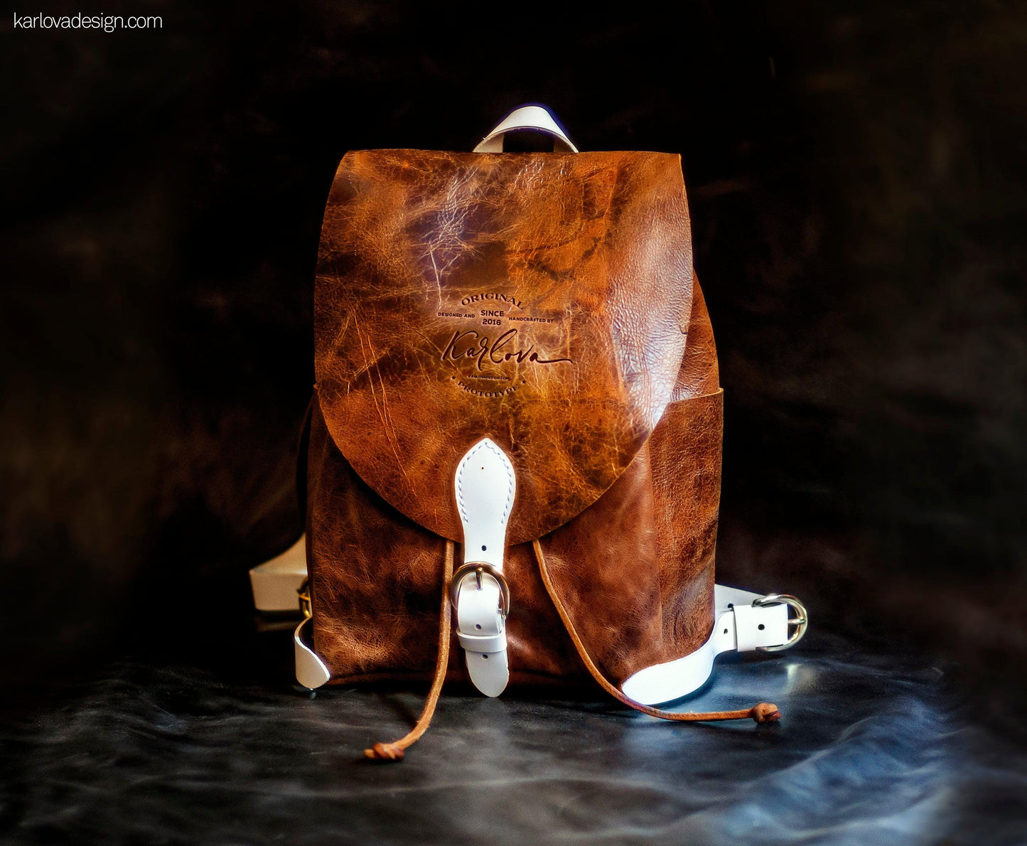 Leather Backpack printable leather craft DIY PDF pattern by Karlova Design, leatherwork template for hand stitching