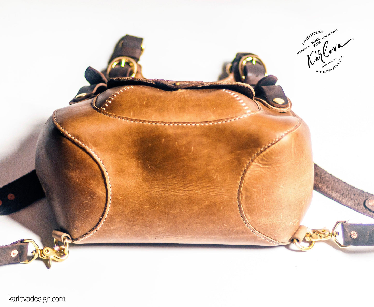 Leather Convertible Backpack Bag printable leather craft DIY PDF pattern by Karlova Design, leatherwork template for hand stitching