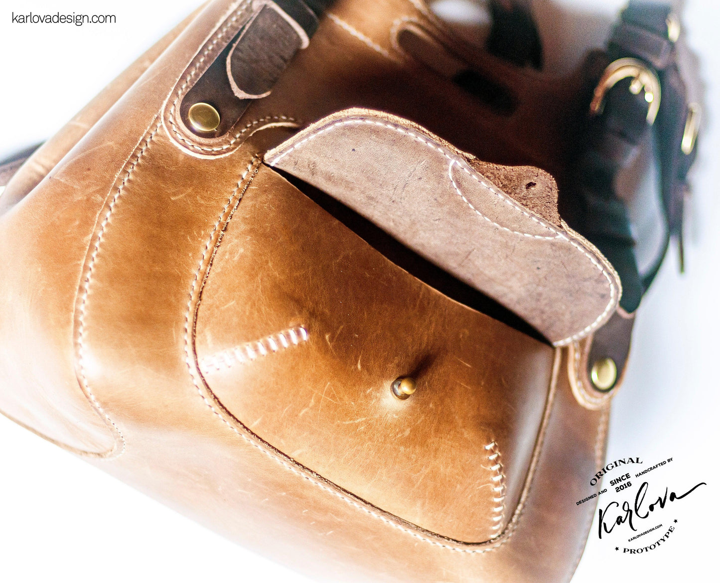 Leather Convertible Backpack Bag printable leather craft DIY PDF pattern by Karlova Design, leatherwork template for hand stitching