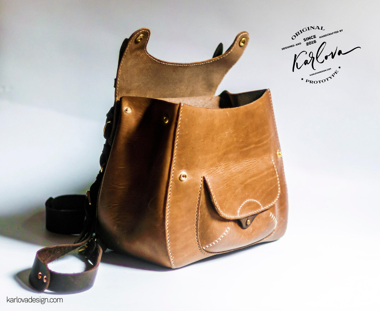 Leather Convertible Backpack Bag printable leather craft DIY PDF pattern by Karlova Design, leatherwork template for hand stitching