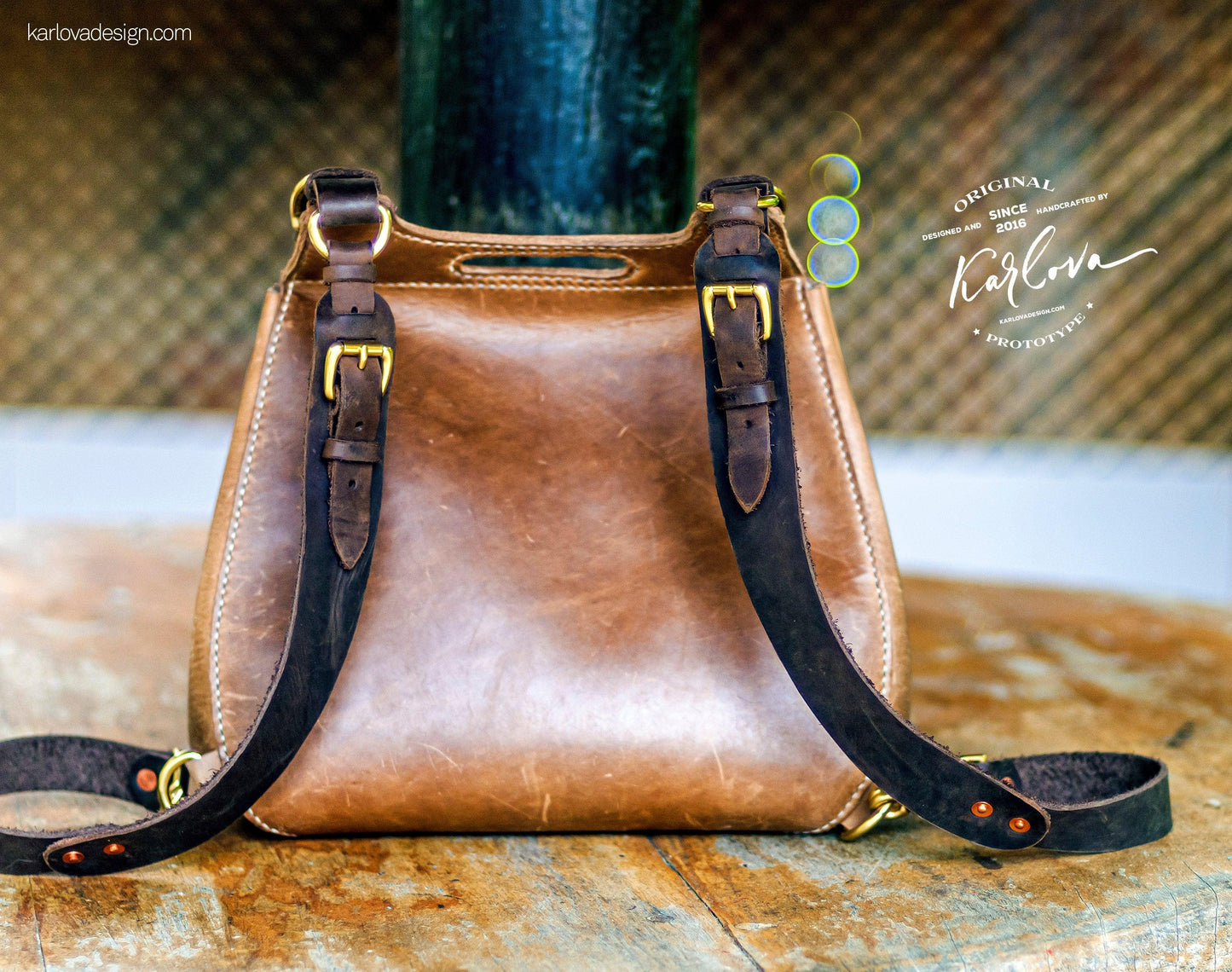 Leather Convertible Backpack Bag printable leather craft DIY PDF pattern by Karlova Design, leatherwork template for hand stitching