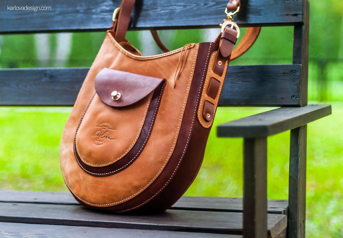 Leather Hobo Bag printable leather craft DIY PDF pattern by Karlova Design, leatherwork template for hand stitching