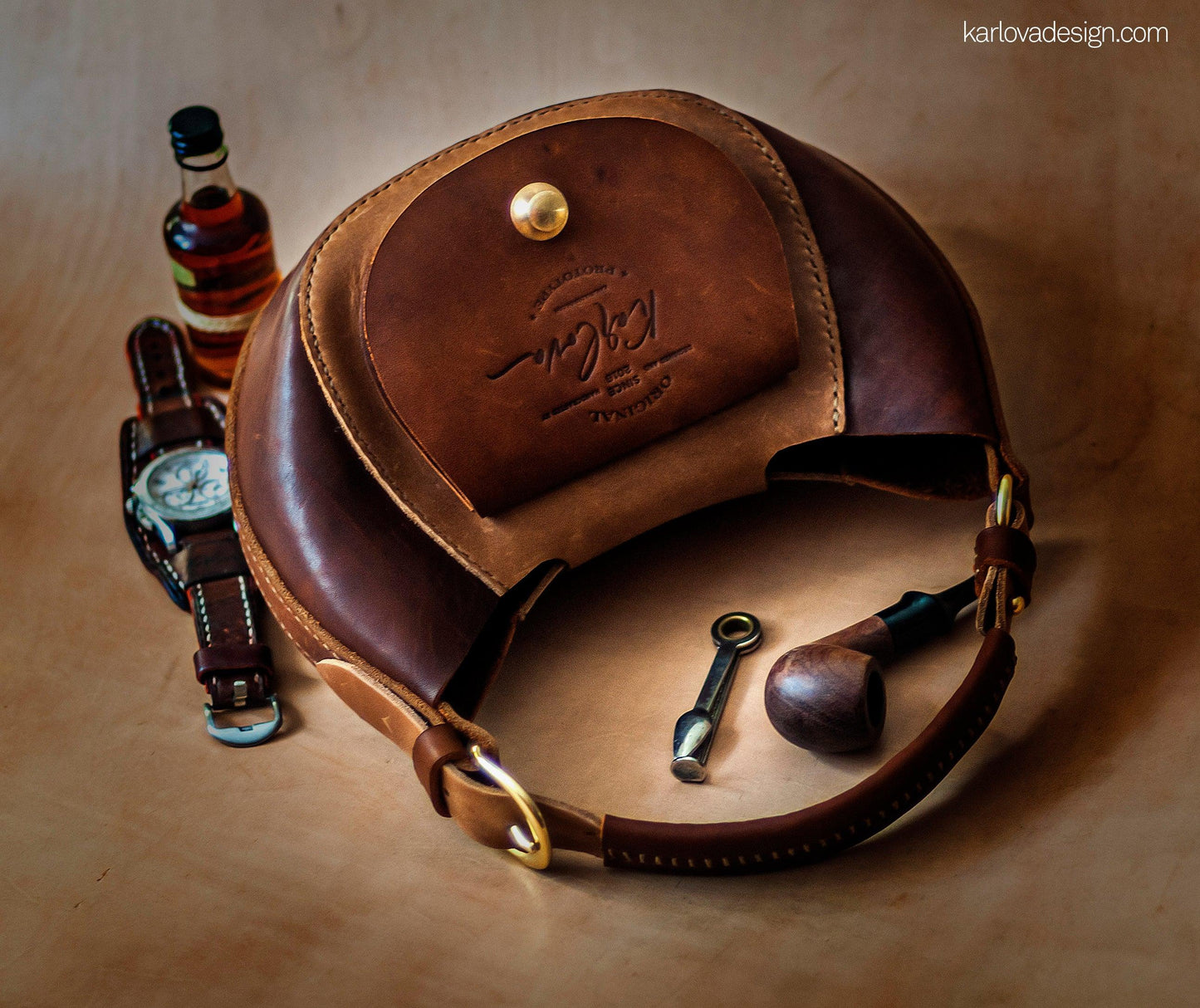 Bag printable leather craft DIY PDF pattern by Karlova Design, leatherwork template for hand stitching