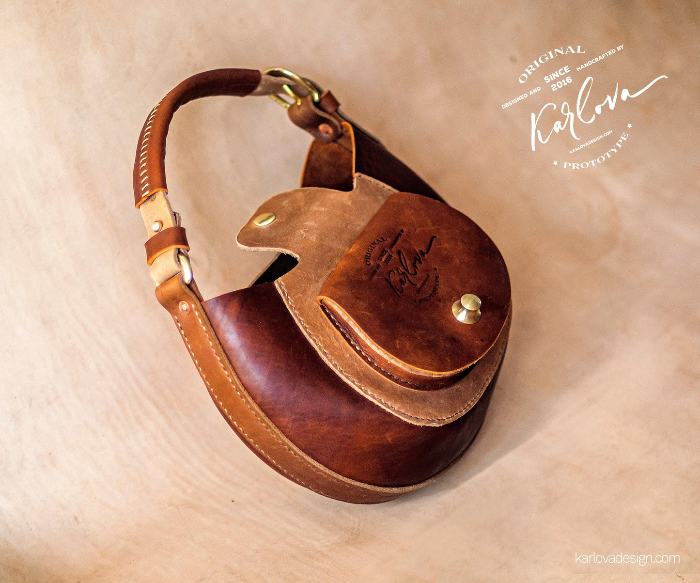 Leather Bag printable leather craft DIY PDF pattern by Karlova Design, leatherwork template for hand stitching