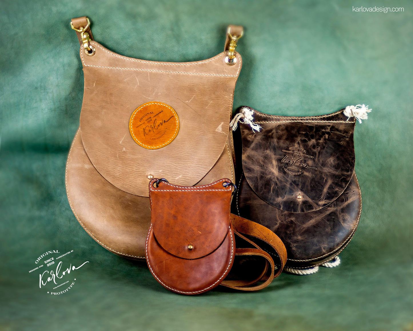 Round bag printable leather craft DIY PDF pattern by Karlova Design, leatherwork template for hand stitching