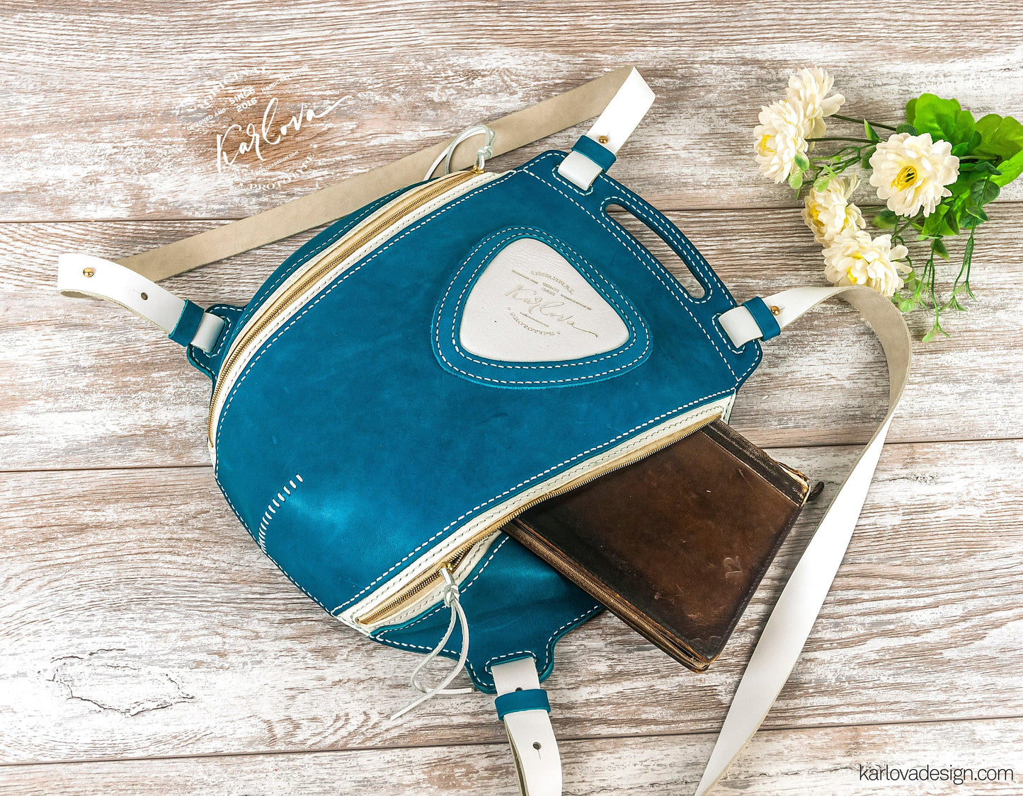 Backpack printable leather craft DIY PDF pattern by Karlova Design, leatherwork template for hand stitching