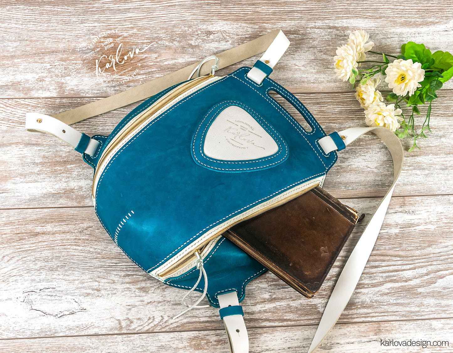 round backpack Printable Leather Craft DIY PDF Pattern by Karlova Design, Leatherwork Template for Hand Stitching
