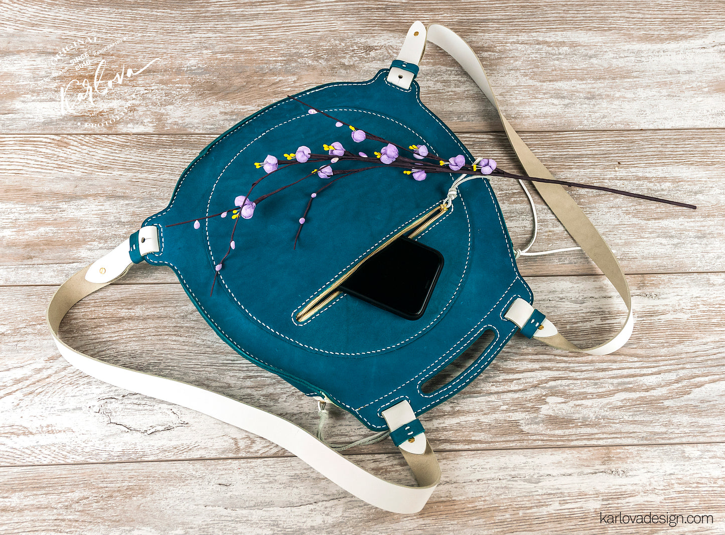 round backpack Printable Leather Craft DIY PDF Pattern by Karlova Design, Leatherwork Template for Hand Stitching