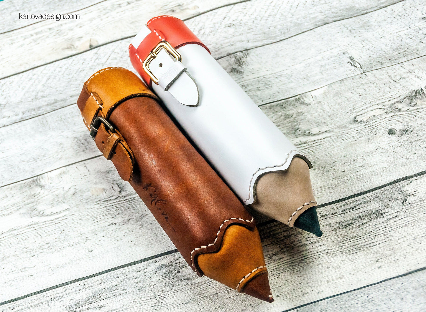 Pencil case printable leather craft DIY PDF pattern by Karlova Design, leatherwork template for hand stitching