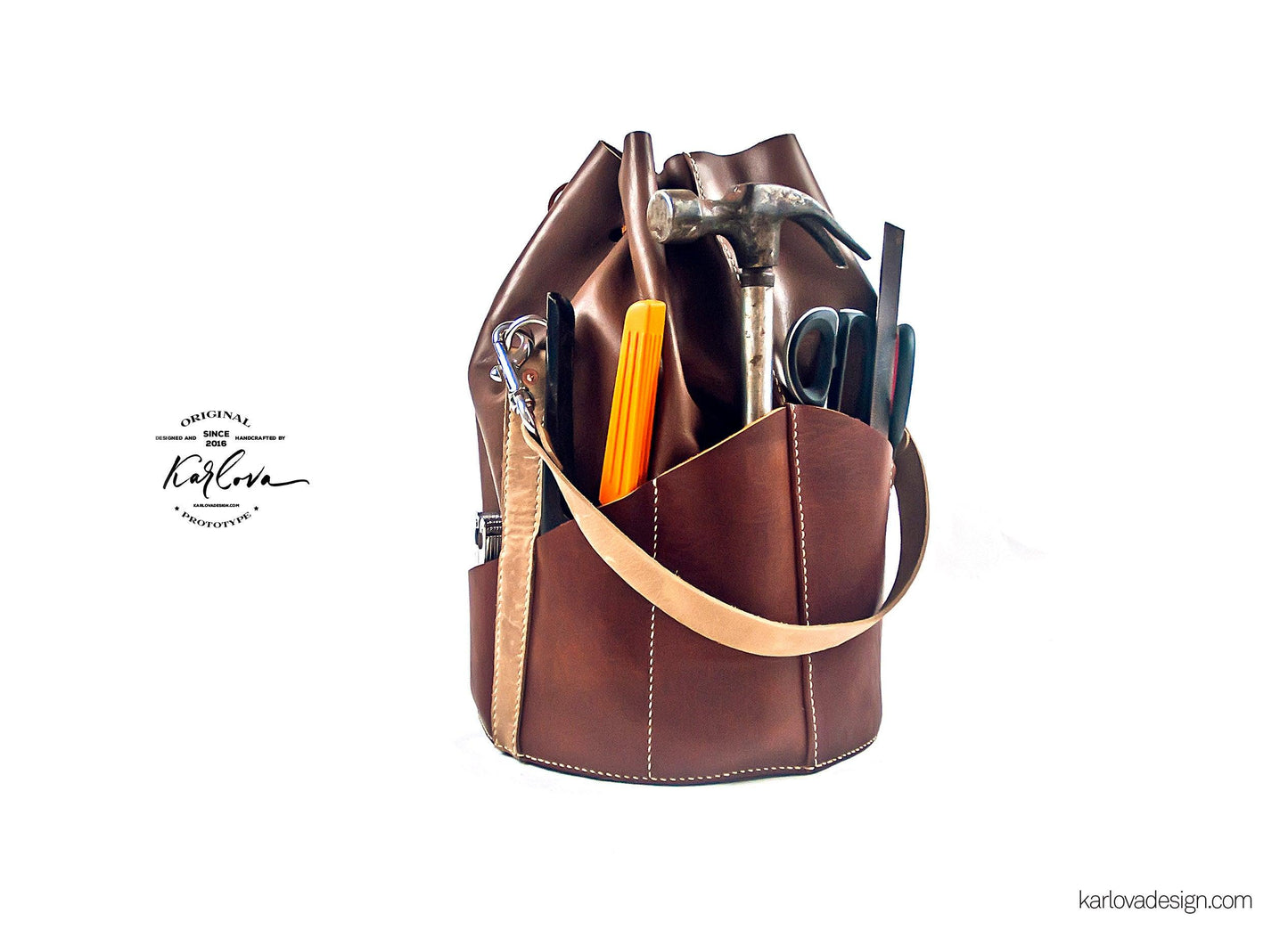 Tool Bag printable leather craft DIY PDF pattern by Karlova Design, leatherwork template for hand stitching
