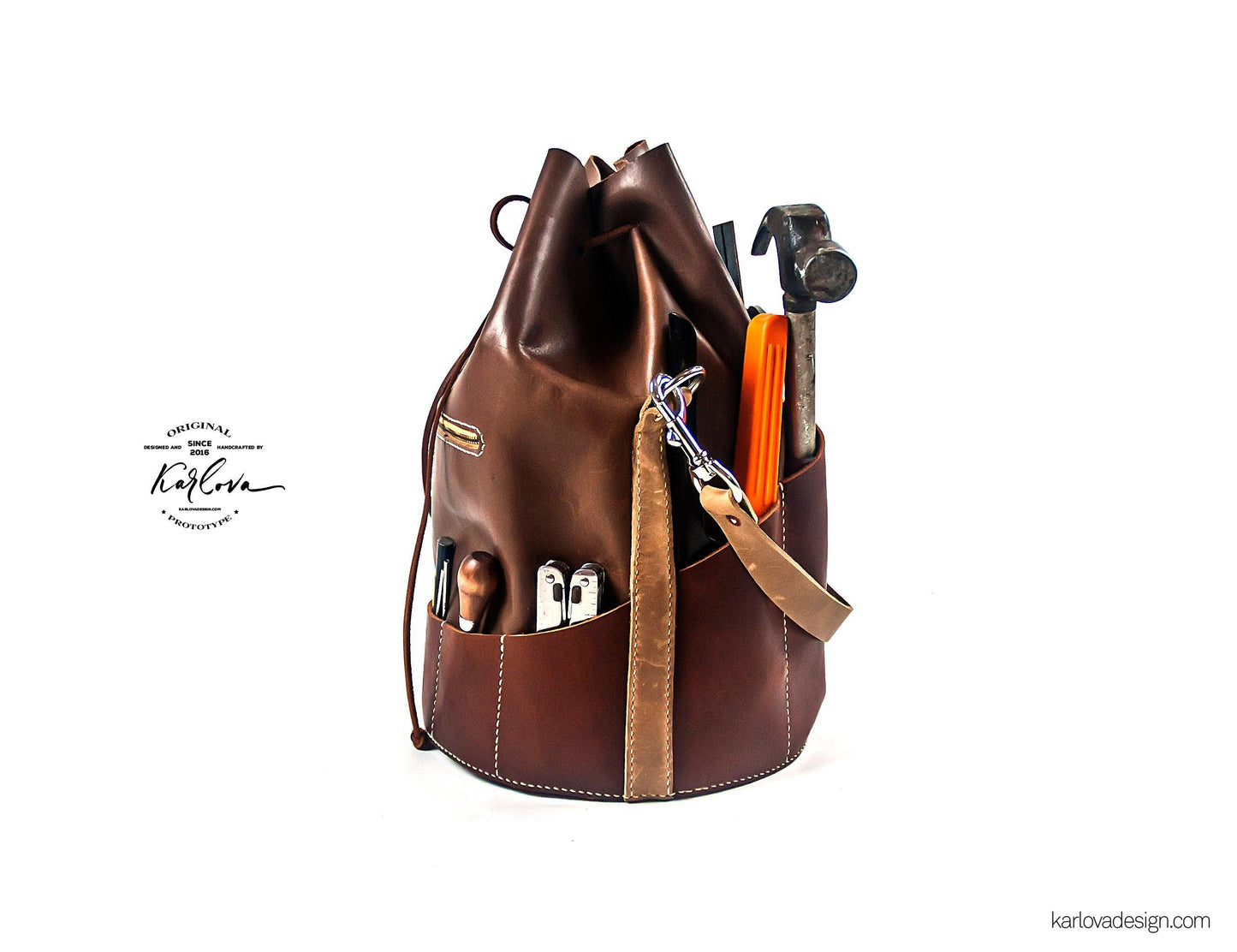 Tool Bag printable leather craft DIY PDF pattern by Karlova Design, leatherwork template for hand stitching