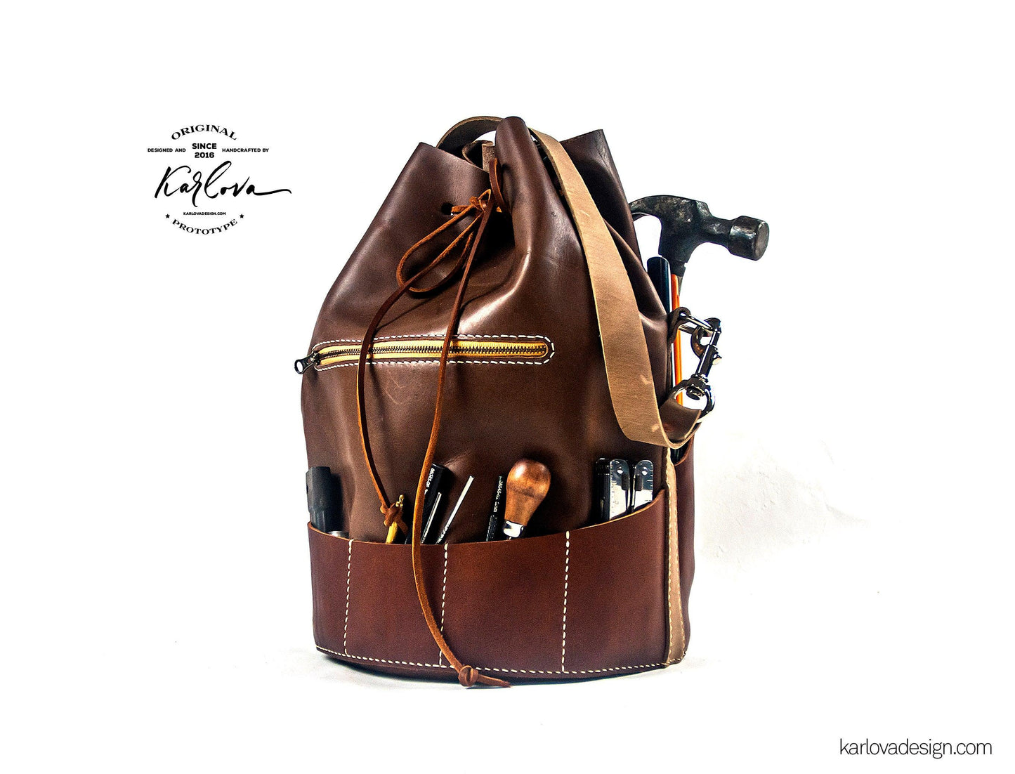 Tool Bag printable leather craft DIY PDF pattern by Karlova Design, leatherwork template for hand stitching