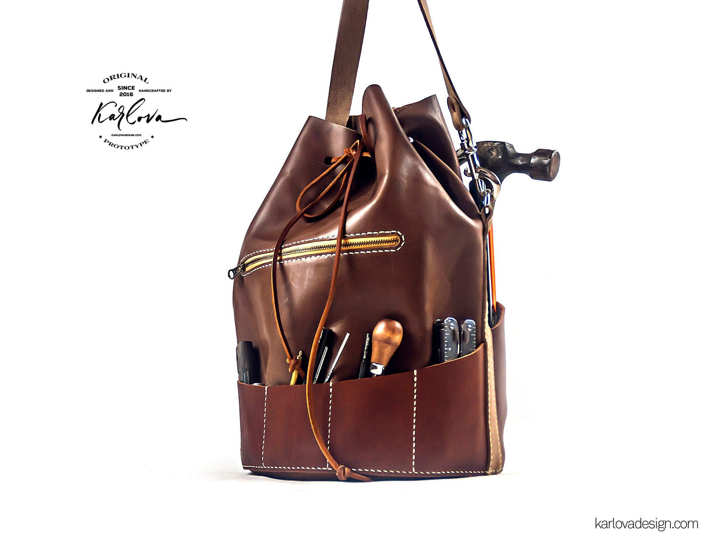 Tool Bag printable leather craft DIY PDF pattern by Karlova Design, leatherwork template for hand stitching