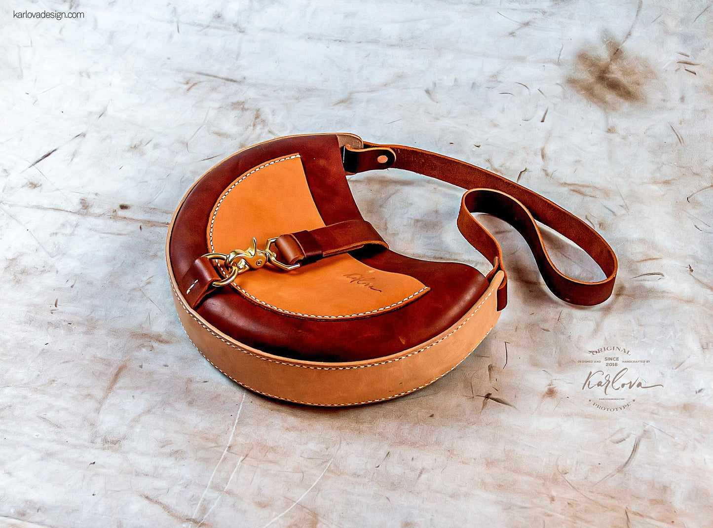 Bag printable leather craft DIY PDF pattern by Karlova Design, leatherwork template for hand stitching