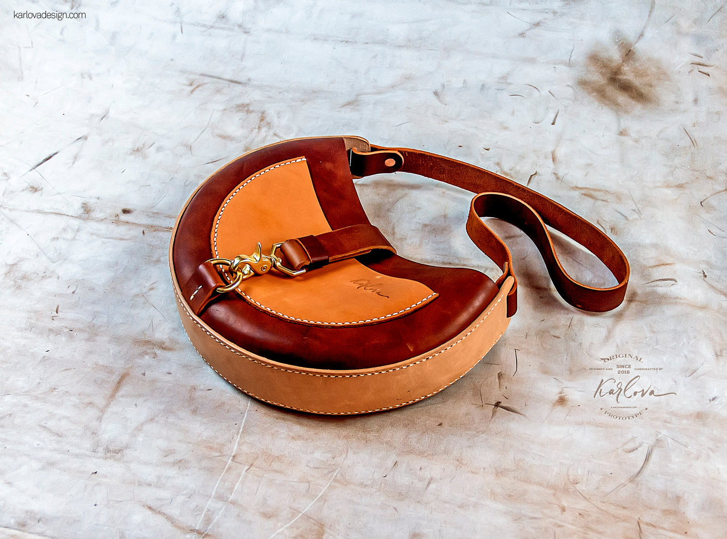 Bag printable leather craft DIY PDF pattern by Karlova Design, leatherwork template for hand stitching