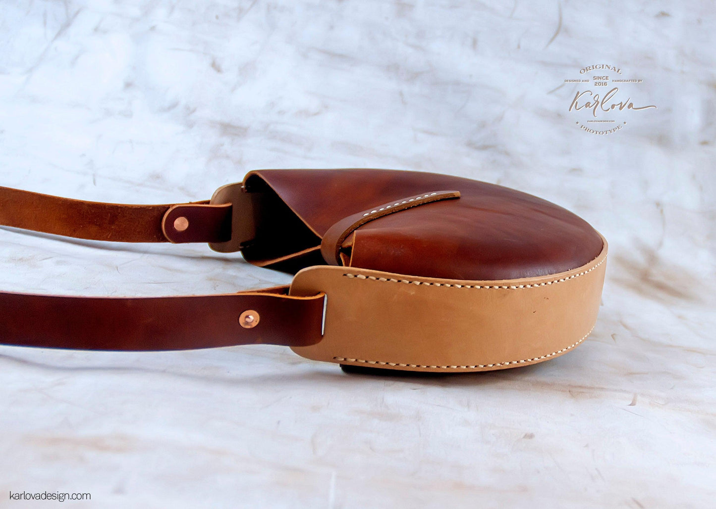 Bag printable leather craft DIY PDF pattern by Karlova Design, leatherwork template for hand stitching
