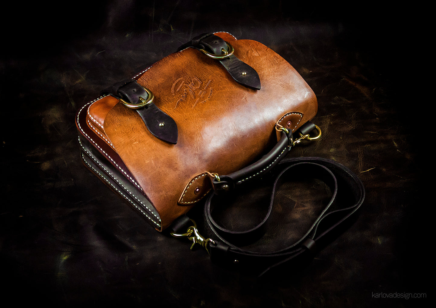 Classic vintage satchel crossbody bag, shoulder bag, messenger, briefcase Printable Leather Craft DIY PDF Pattern by Karlova Design, Leatherwork Template for Hand Stitching
