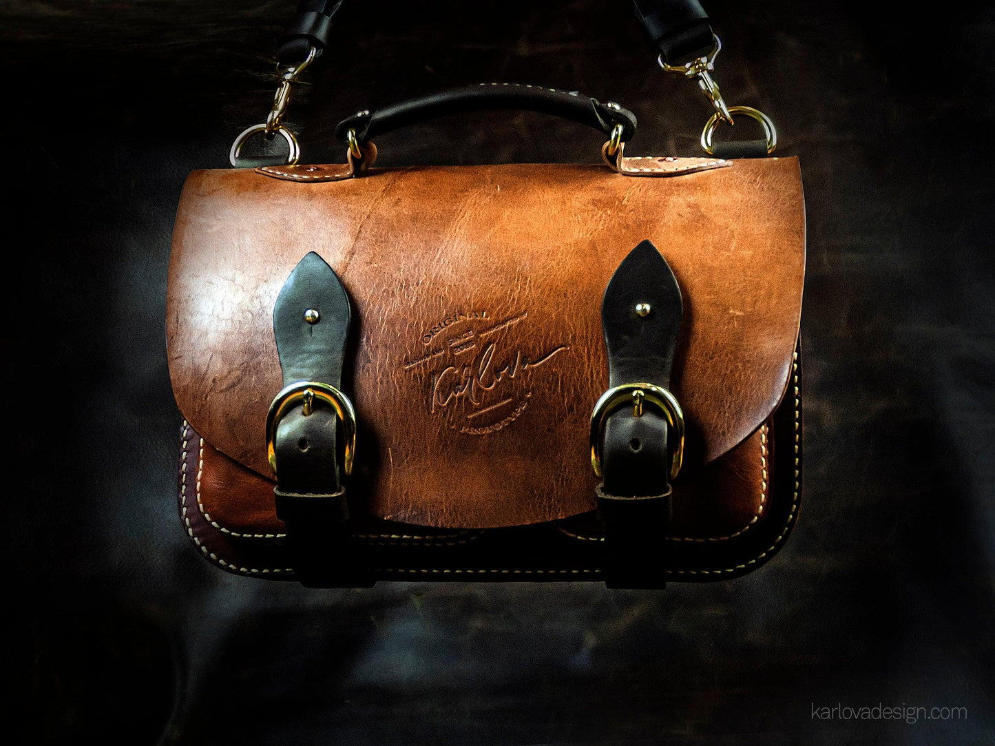 Classic satchel, briefcase printable leather craft DIY PDF pattern by Karlova Design, leatherwork template for hand stitching