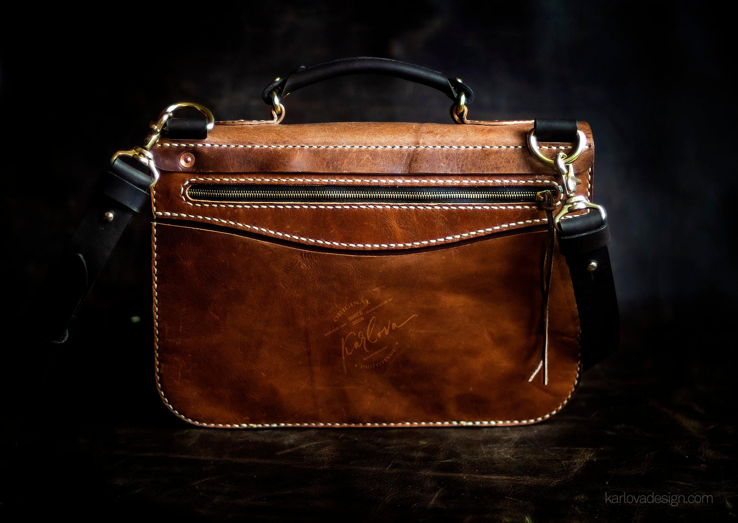 Classic satchel, briefcase printable leather craft DIY PDF pattern by Karlova Design, leatherwork template for hand stitching