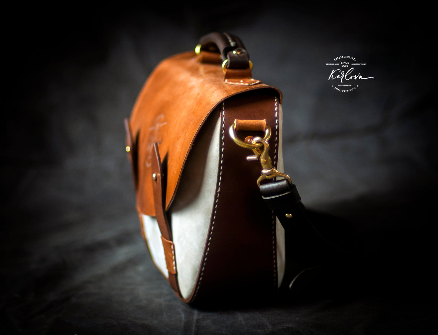 Vintage satchel, saddle bag printable leather craft DIY PDF pattern by Karlova Design, leatherwork template for hand stitching