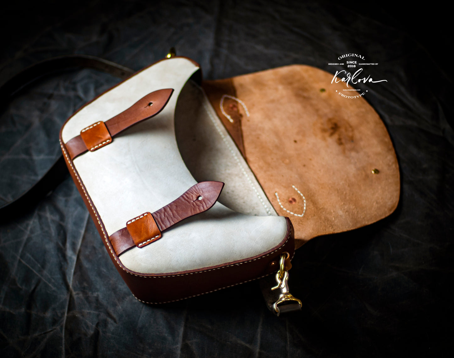 Vintage satchel, saddle bag printable leather craft DIY PDF pattern by Karlova Design, leatherwork template for hand stitching