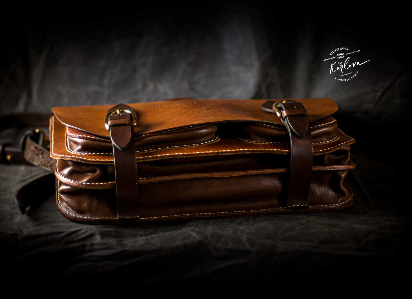Classic briefcase printable leather craft DIY PDF pattern by Karlova Design, leatherwork template for hand stitching