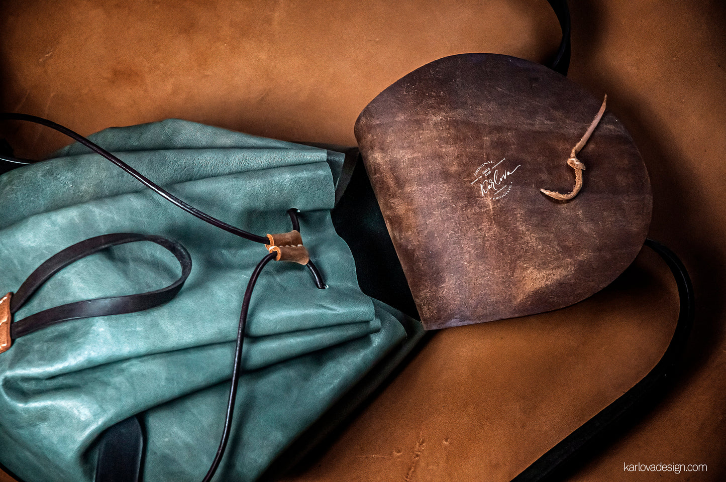 Medieval Sling Backpack printable leather craft DIY PDF pattern by Karlova Design, leatherwork template for hand stitching