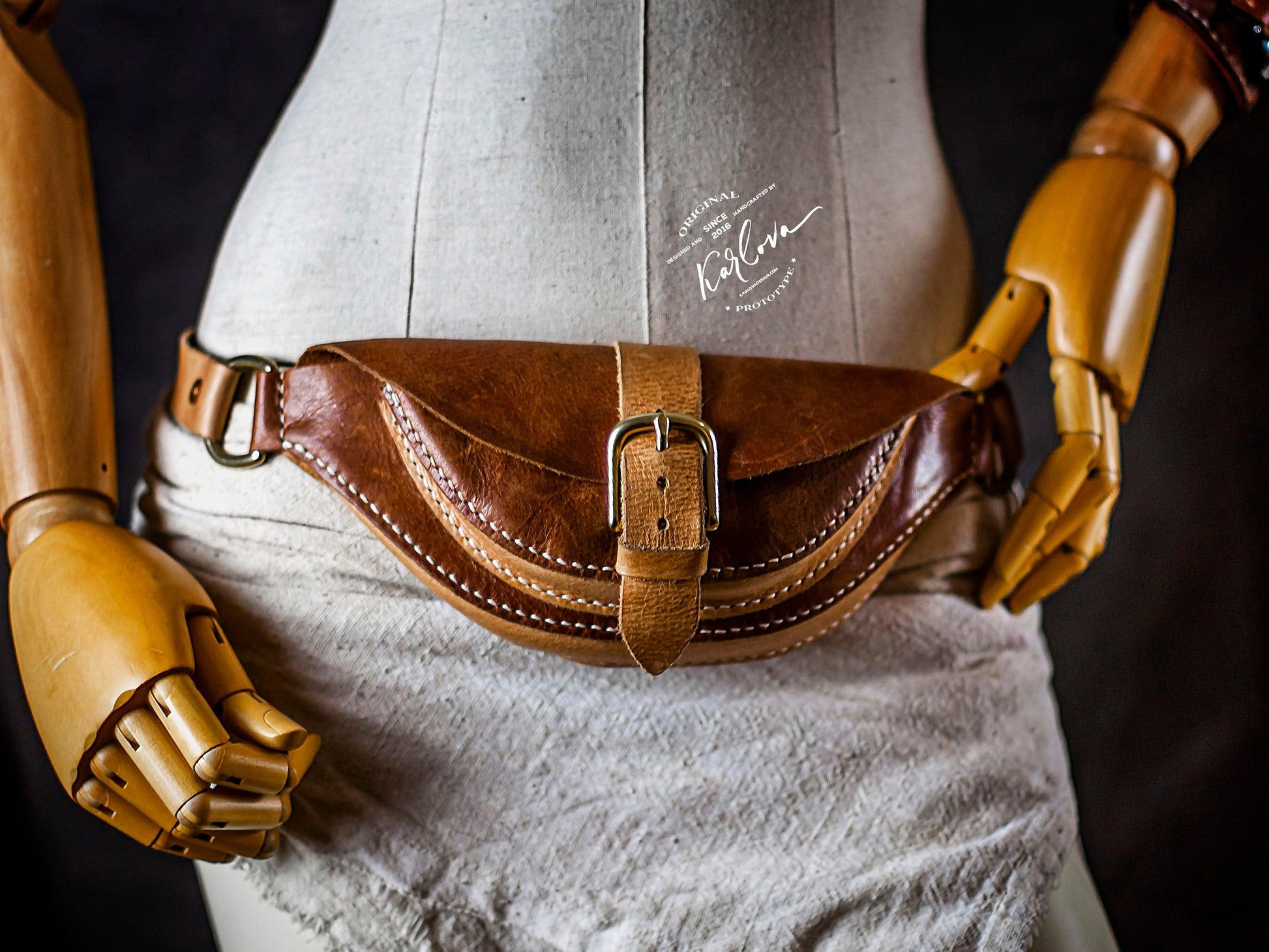 Mini fanny pack, hip bag, phone pouch Printable Leather Craft DIY PDF Pattern by Karlova Design, Leatherwork Template for Hand Stitching