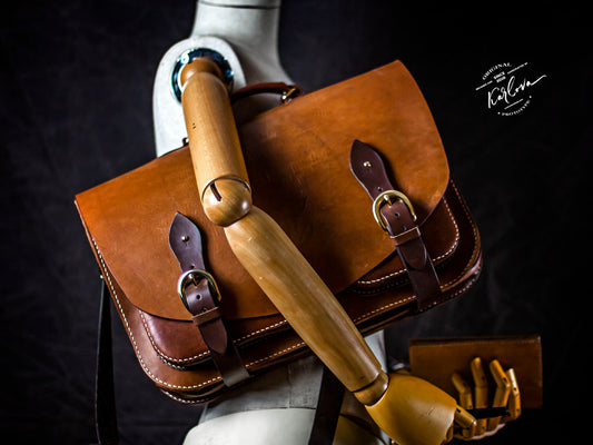 Large briefcase, computer bag, messenger crossbody satchel Printable Leather Craft DIY PDF Pattern by Karlova Design, Leatherwork Template for Hand Stitching