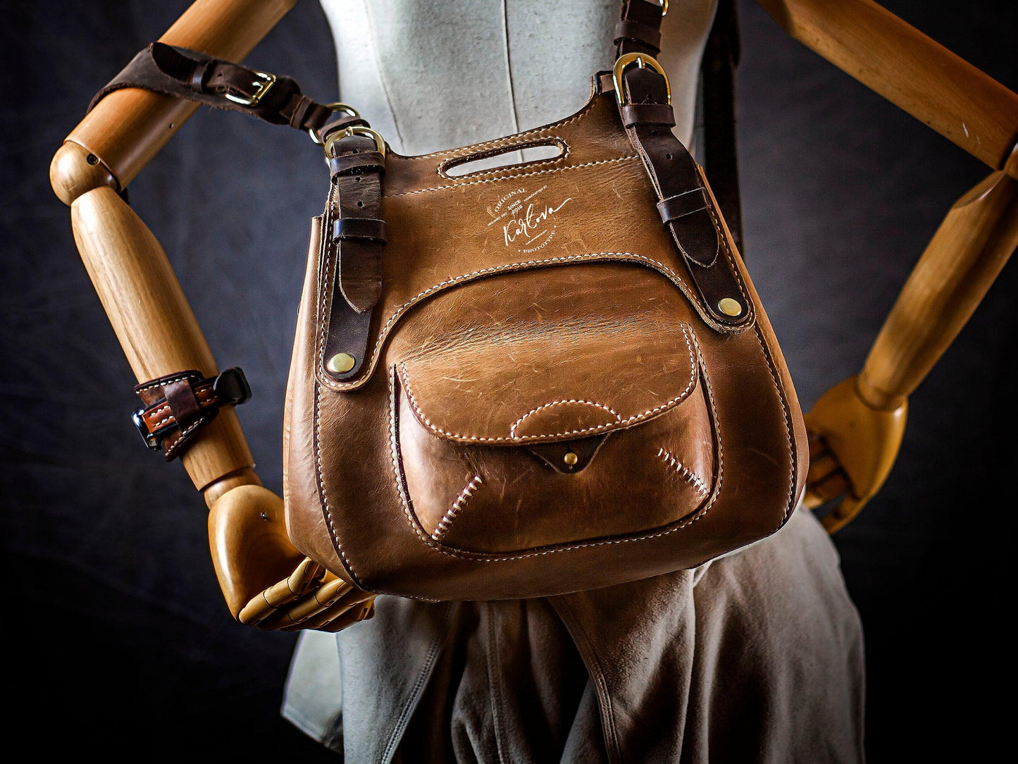 Convertible bag backpack Printable Leather Craft DIY PDF Pattern by Karlova Design, Leatherwork Template for Hand Stitching
