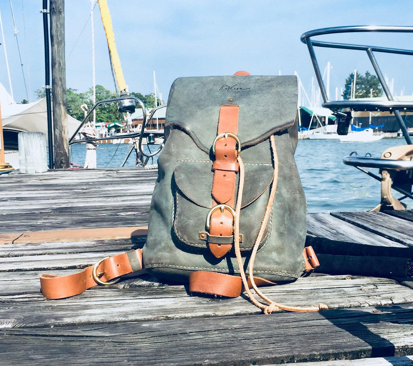 Leather backpack printable leather craft DIY PDF pattern by Karlova Design, leatherwork template for hand stitching