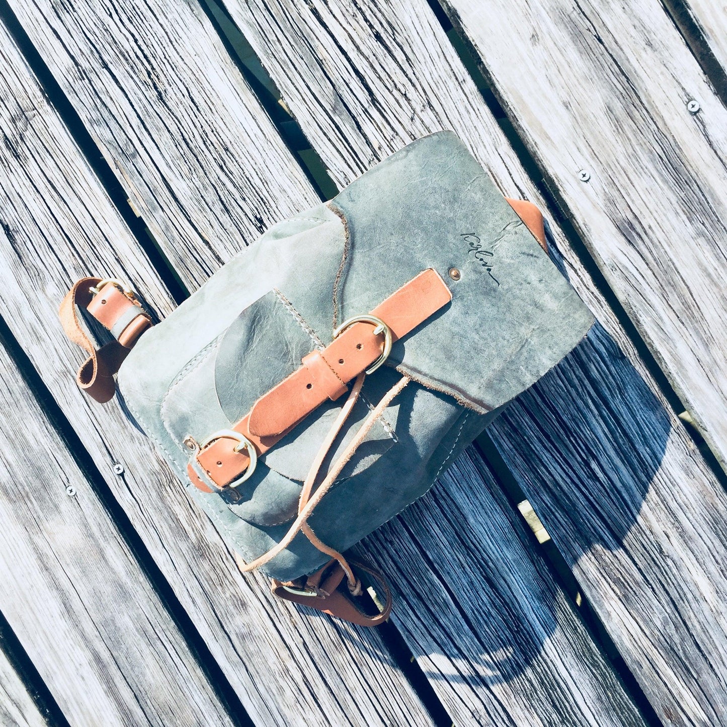Leather backpack printable leather craft DIY PDF pattern by Karlova Design, leatherwork template for hand stitching