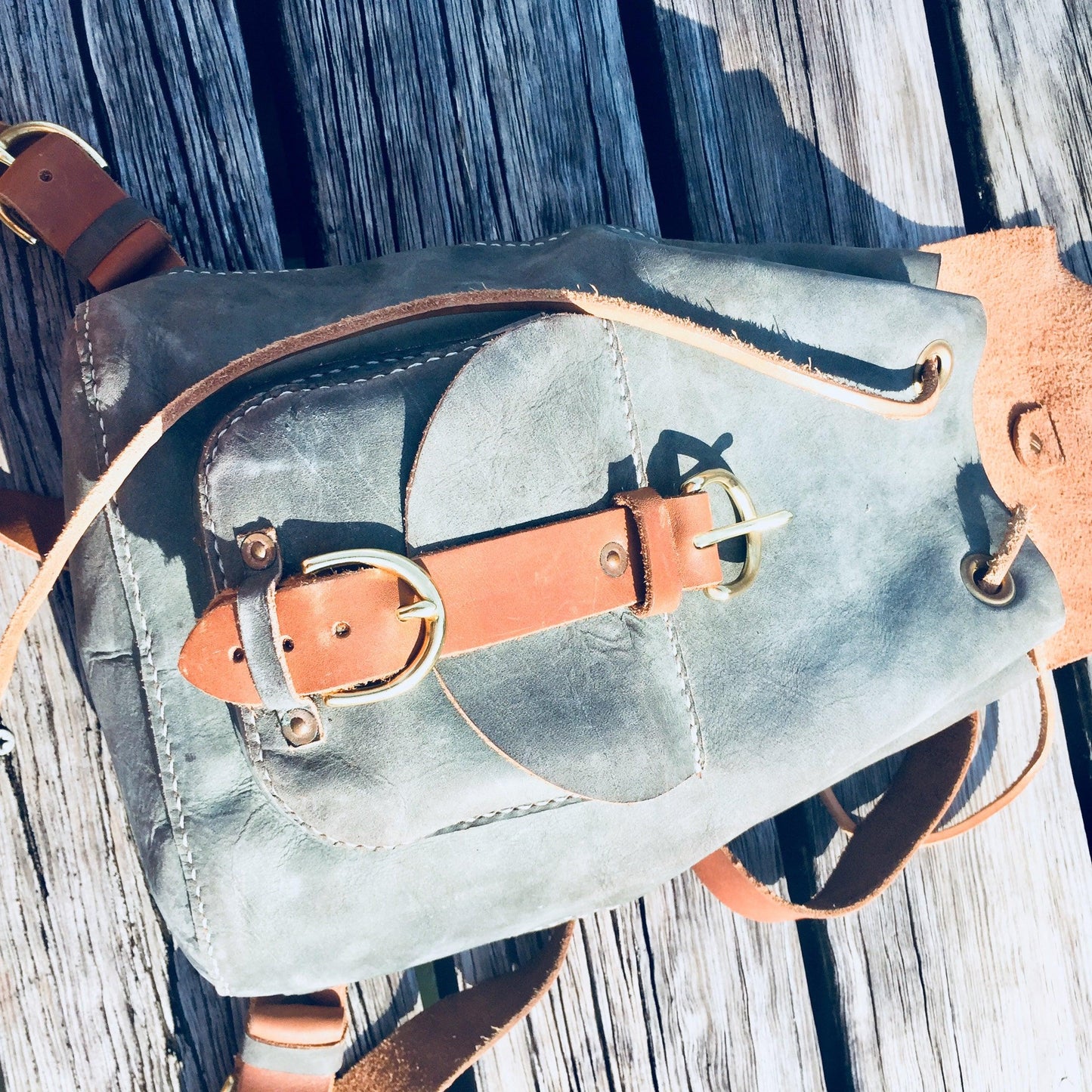 Leather backpack printable leather craft DIY PDF pattern by Karlova Design, leatherwork template for hand stitching