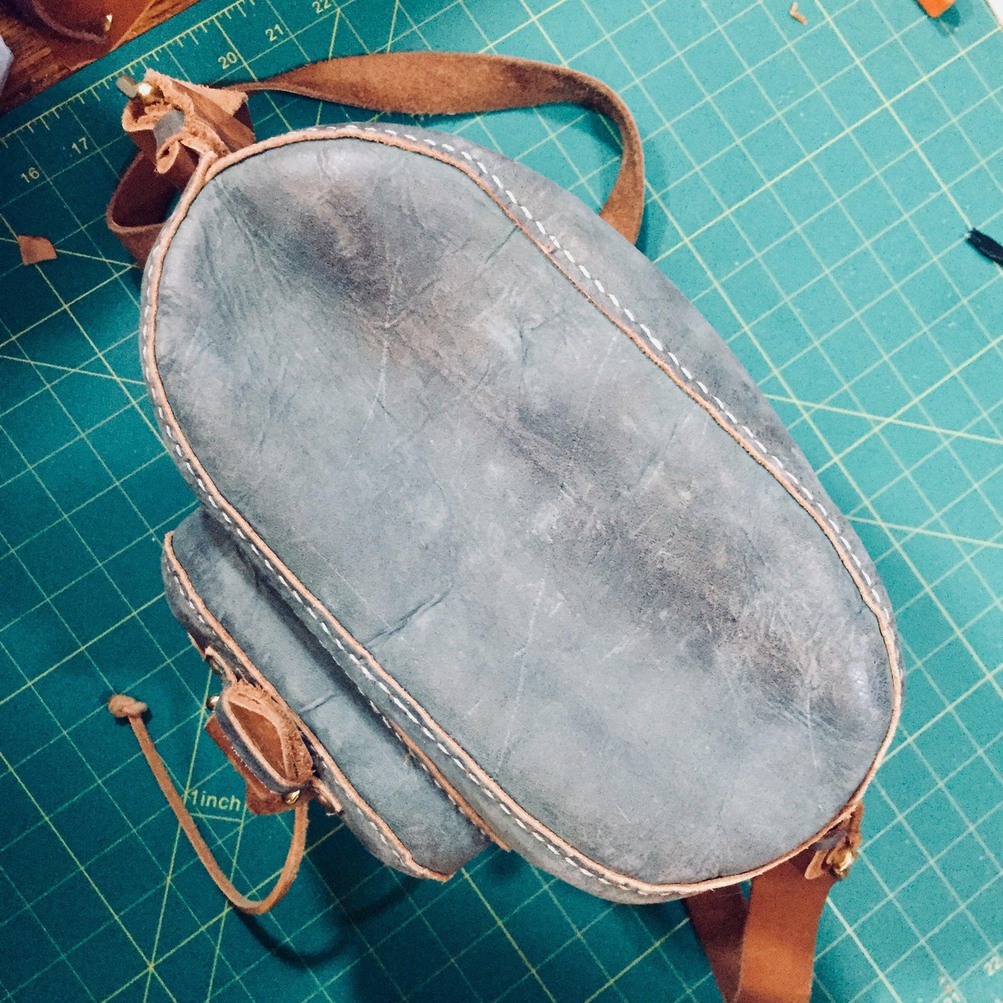 Leather backpack printable leather craft DIY PDF pattern by Karlova Design, leatherwork template for hand stitching