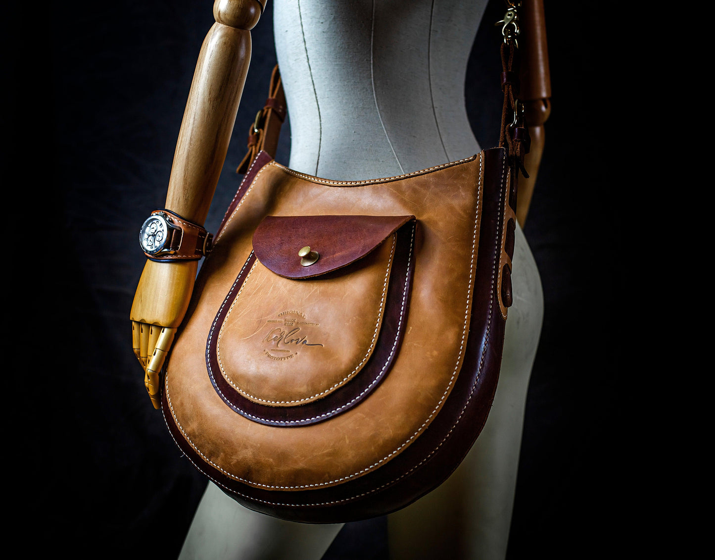 Large Hobo Shopper Tote Bag Printable Leather Craft DIY PDF Pattern by Karlova Design, Leatherwork Template for Hand Stitching