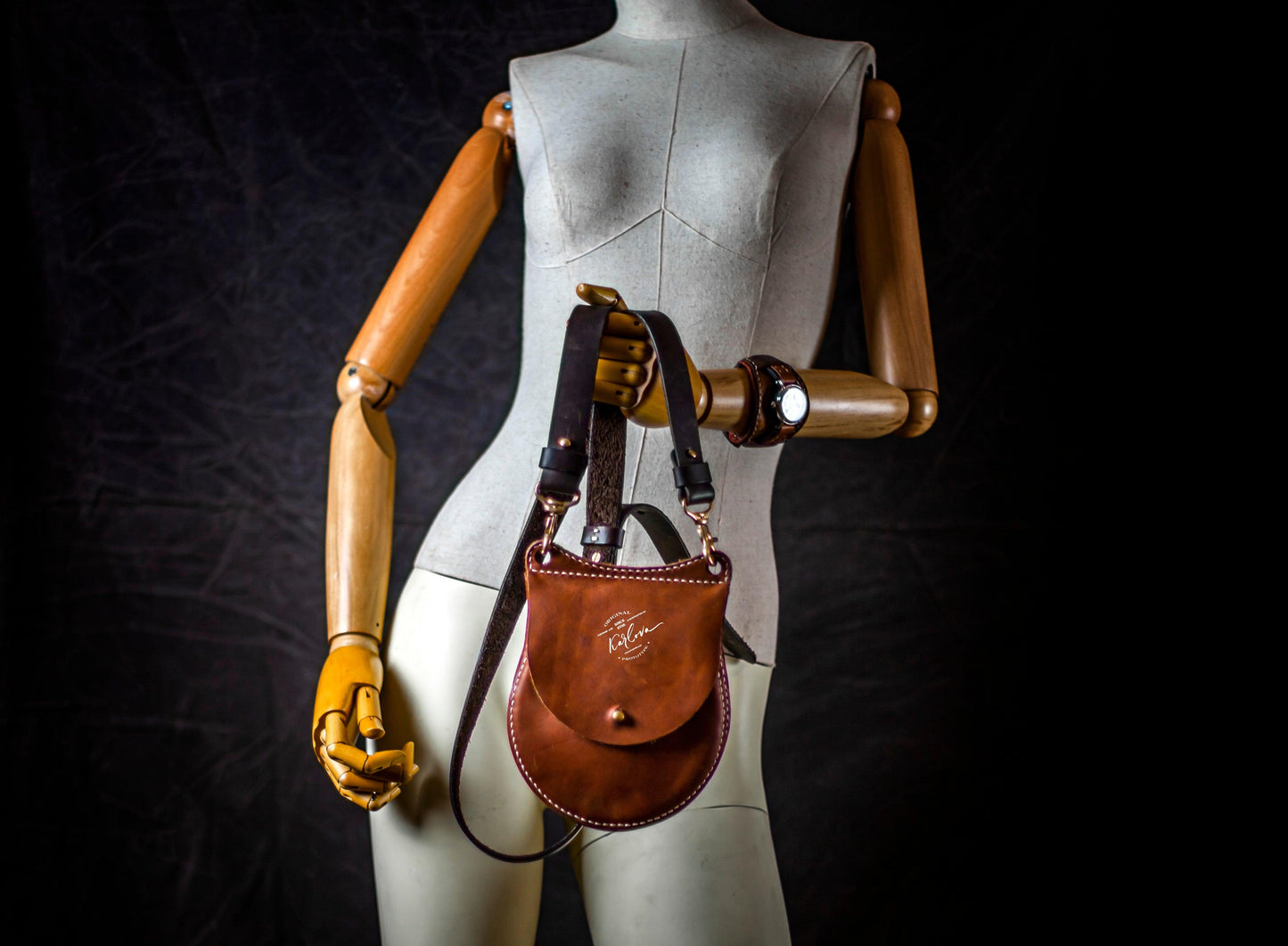Little round bag Printable Leather Craft DIY PDF Pattern by Karlova Design, Leatherwork Template for Hand Stitching