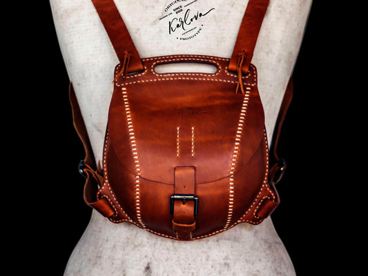 Small round backpack Printable Leather Craft DIY PDF Pattern by Karlova Design, Leatherwork Template for Hand Stitching