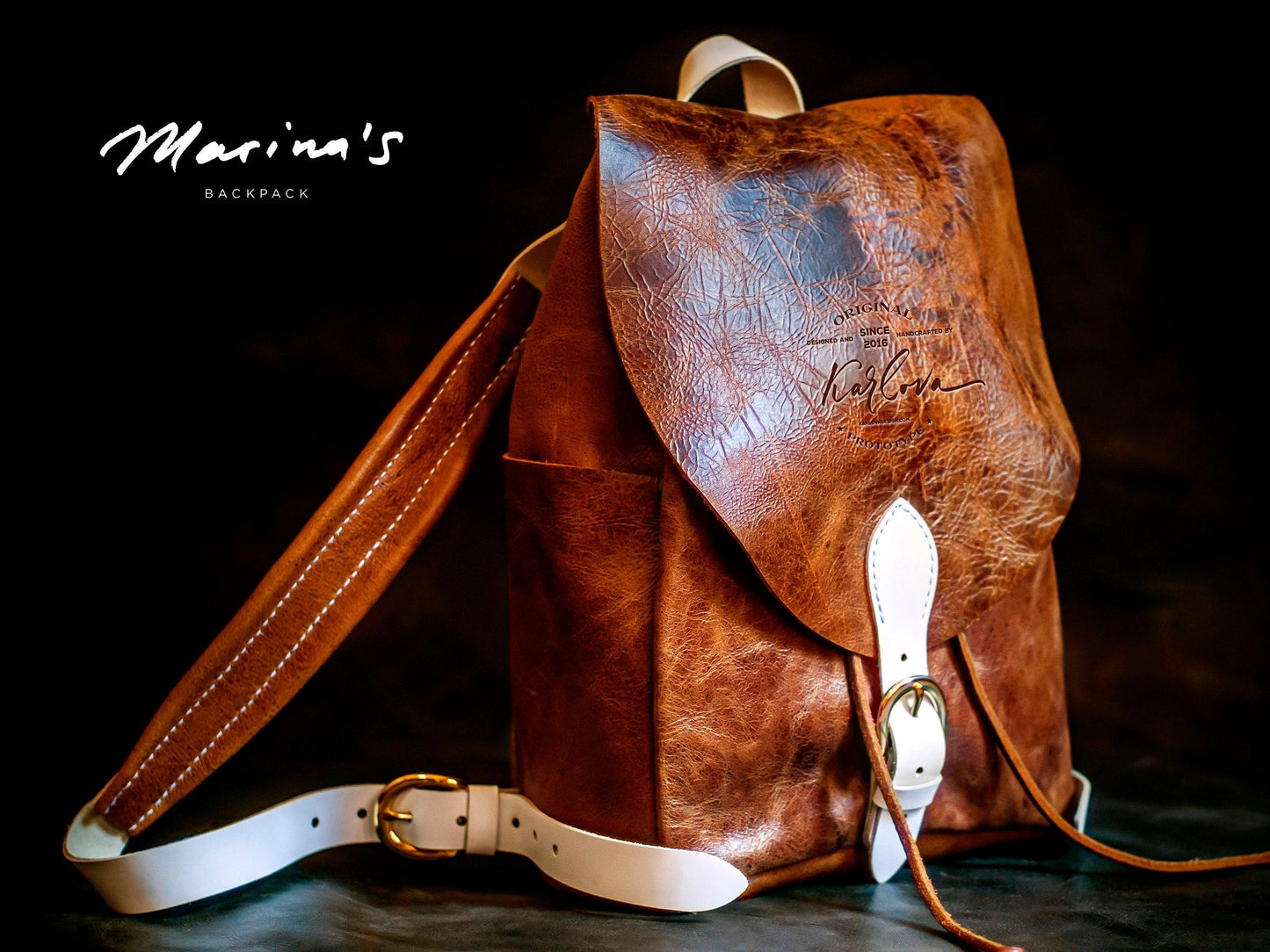 Simple backpack Printable Leather Craft DIY PDF Pattern by Karlova Design, Leatherwork Template for Hand Stitching