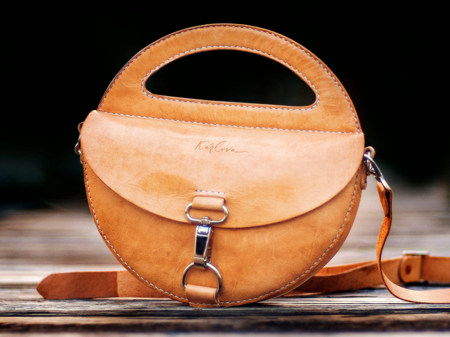 Geometric round purse Printable Leather Craft DIY PDF Pattern by Karlova Design, Leatherwork Template for Hand Stitching