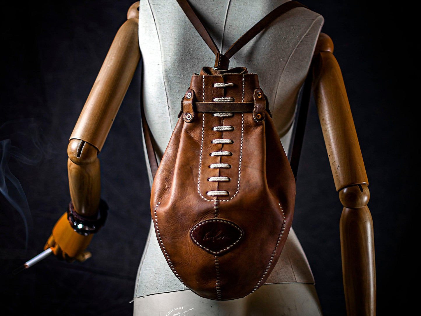 rugby, football, boxing backpack with lacing Printable Leather Craft DIY PDF Pattern by Karlova Design, Leatherwork Template for Hand Stitching
