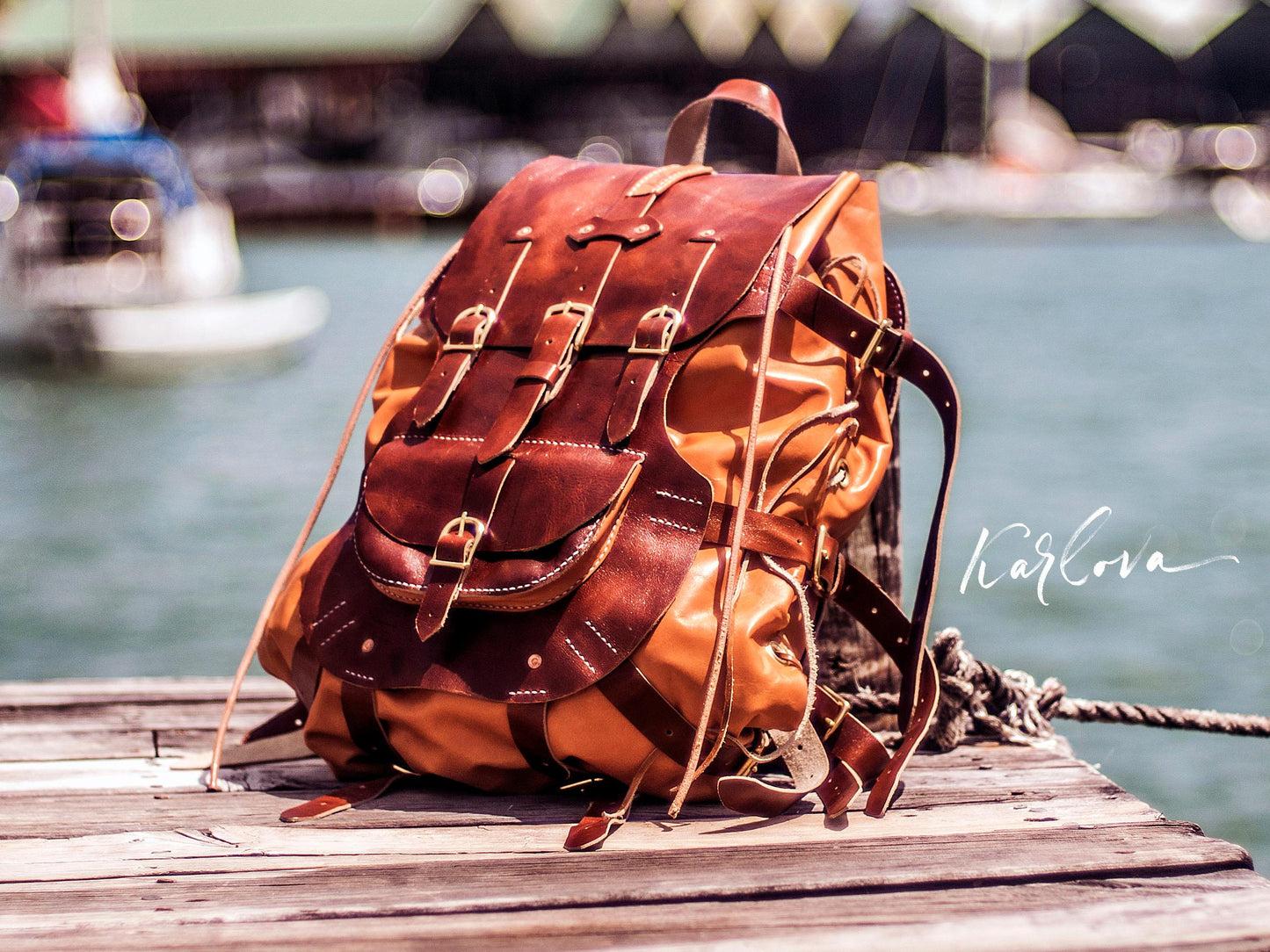 Large Transforming Travel Backpack Expandable Bag Printable Leather Craft DIY PDF Pattern by Karlova Design, Leatherwork Template for Hand Stitching