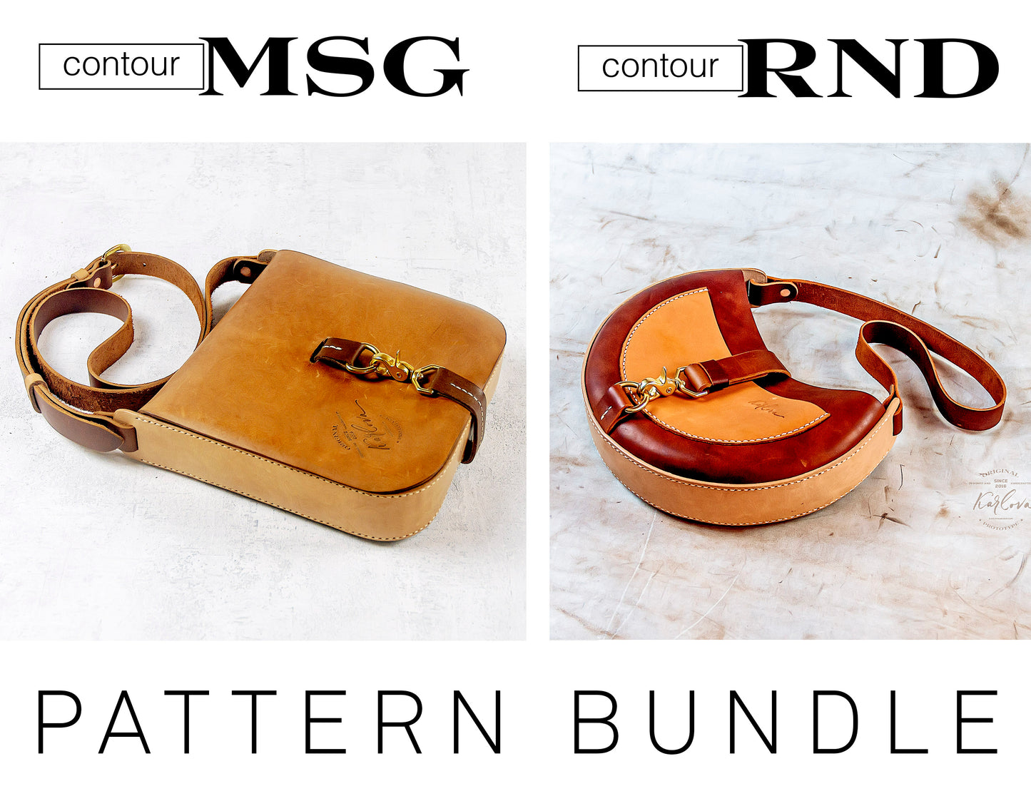 Bag printable leather craft DIY PDF pattern by Karlova Design, leatherwork template for hand stitching